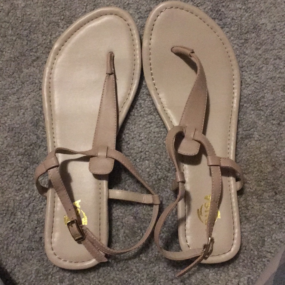 Tan T strap sandals